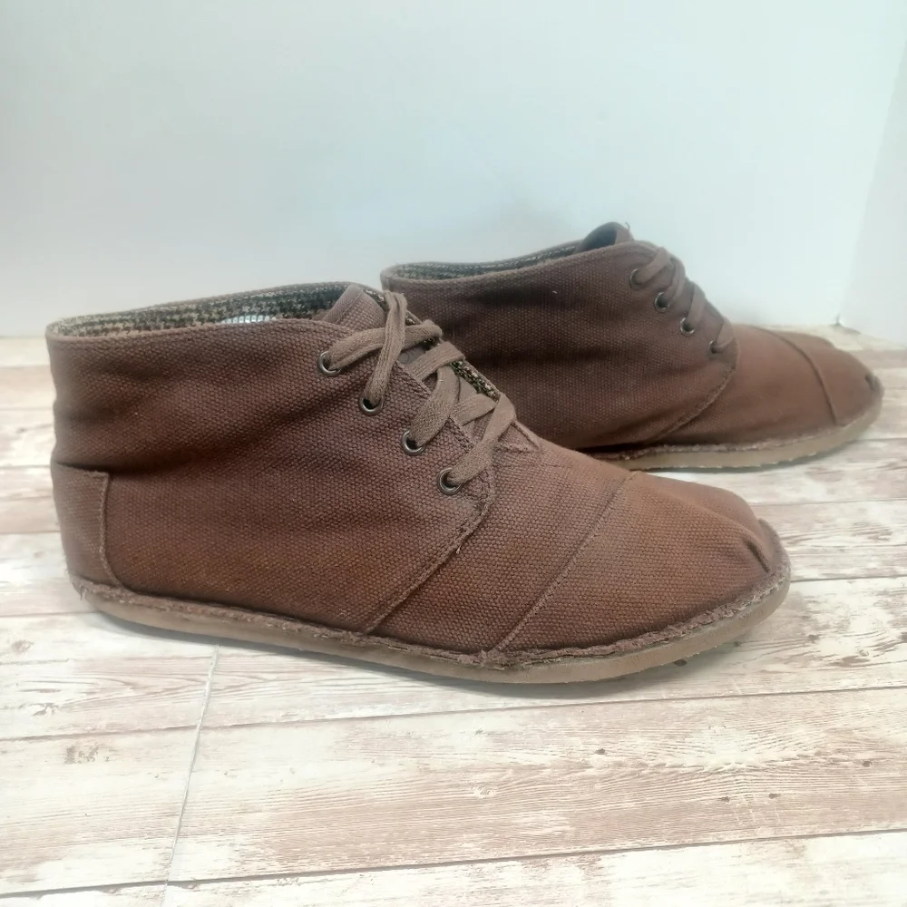 Toms Chukka Canvas Lace Up Ankle Boots High Top Brown Men's Size 10